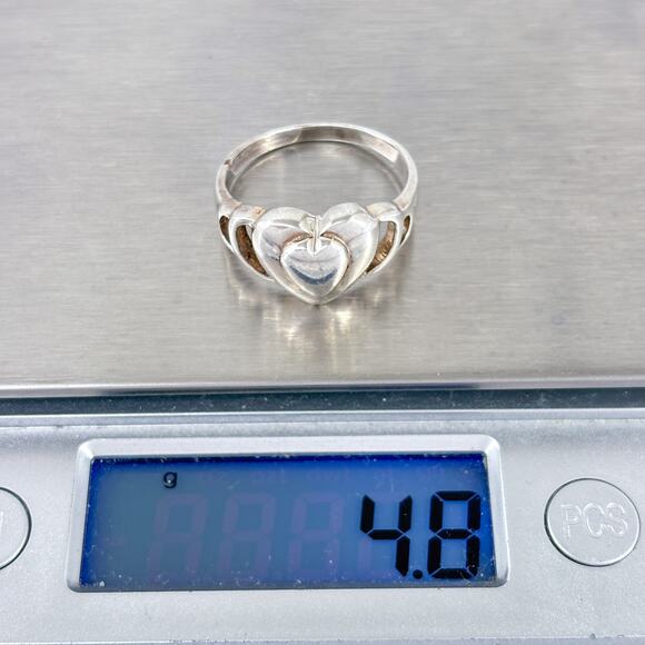 Vintage Sterling Silver 925 Concentric Heart Ring Size 8.5 - Picture 10 of 10